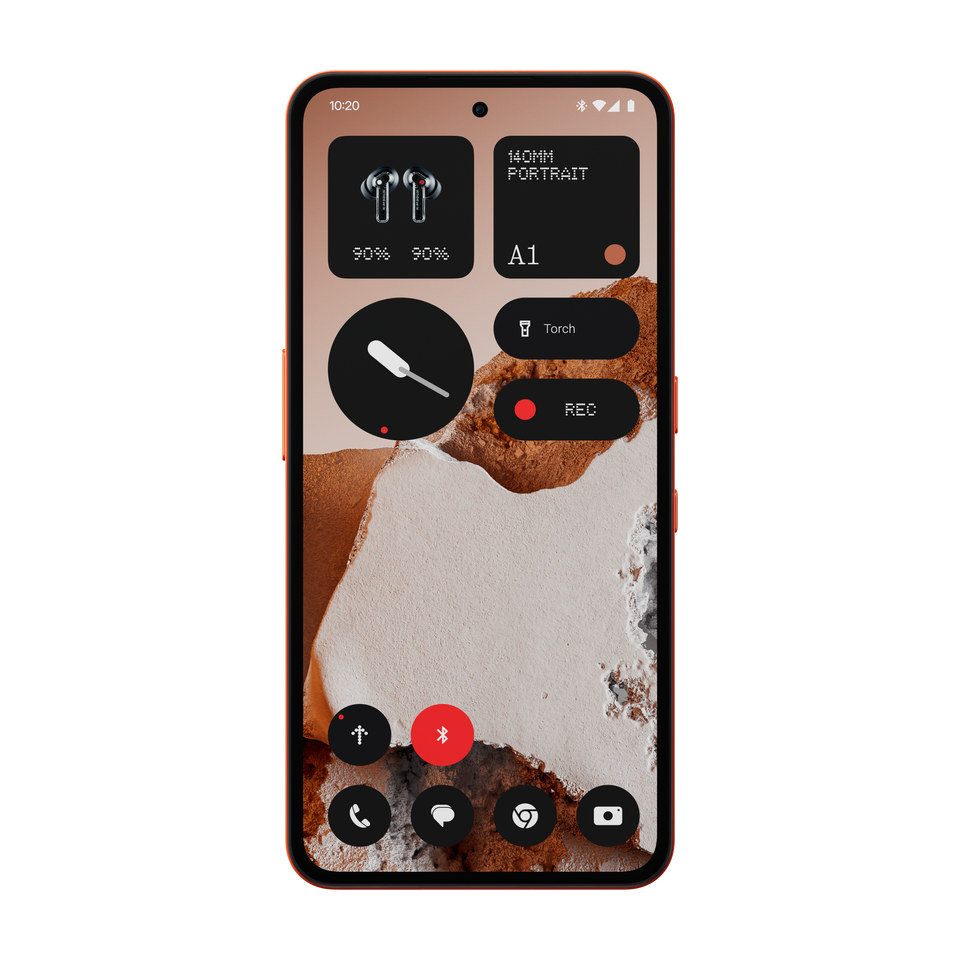 The Other Phone displaying the Nothing OS home screen, showing the beautiful Nothing user interface.