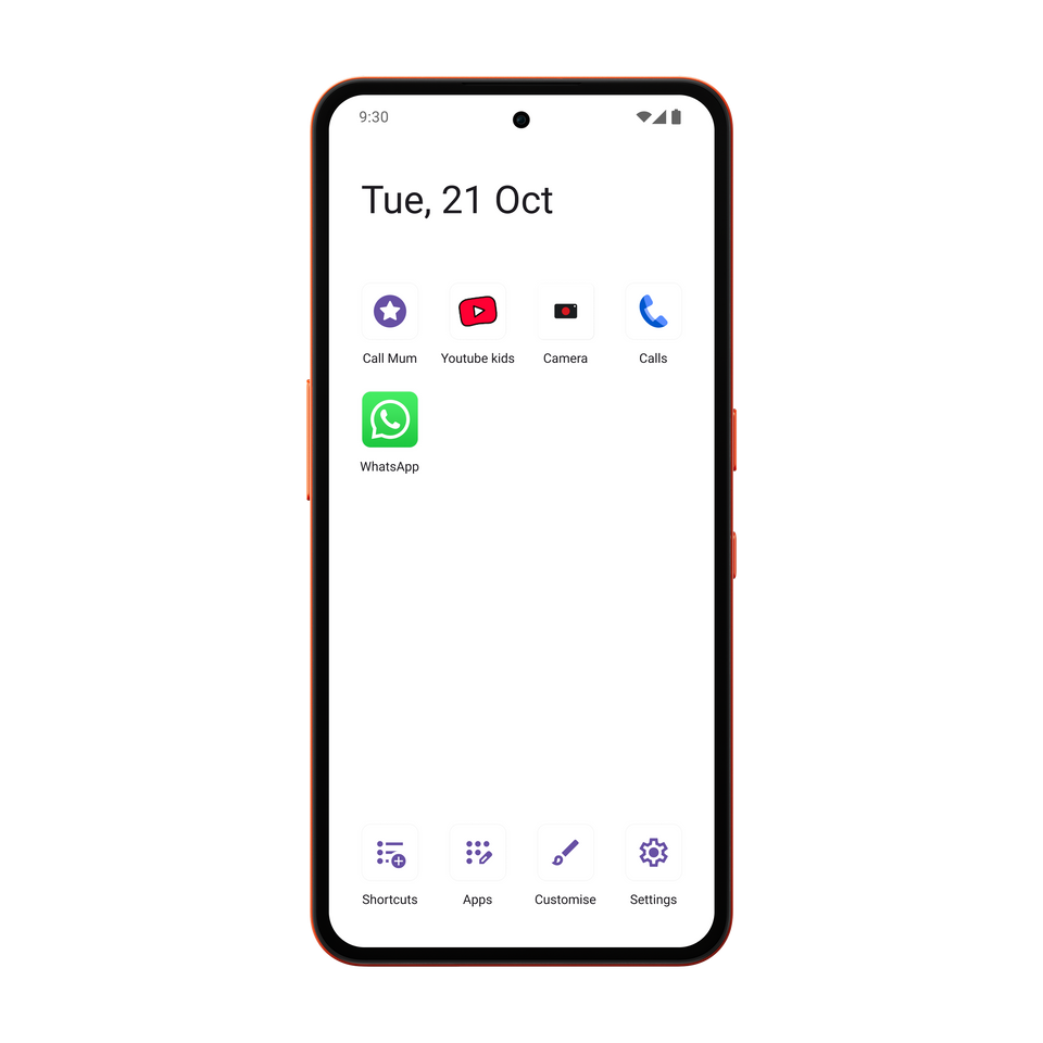 Orange Other Phone showing a simple icon-based menu designed to make navigation easy for children.